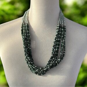African Trade Bead Necklace Ghana Recycled Glass Multi Strand Blue/Green - 26"